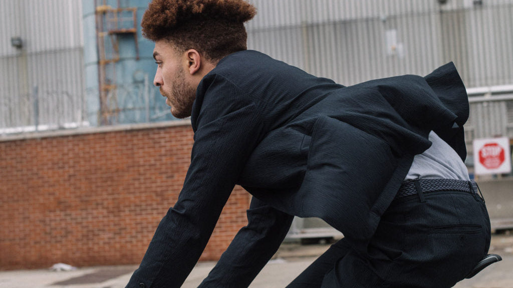 The O.N.S Conduit Packable Blazer and Pant in Motion with the Velo Barber