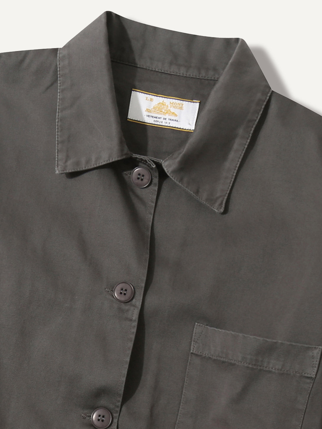 Grey Garbardine Work Jacket Button Up Collared Outerwear Le Mont St Michel Clothing