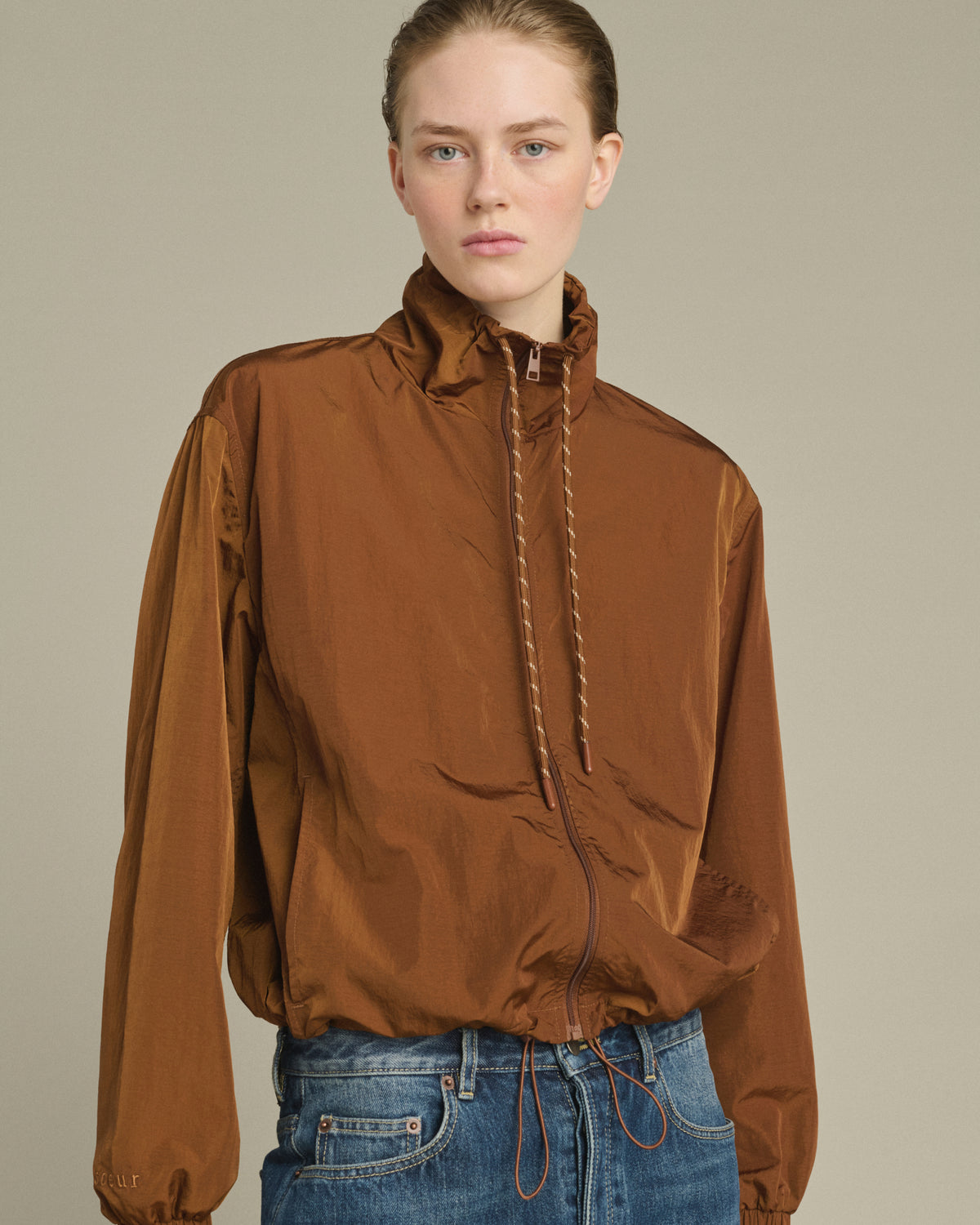 Caramel Jura Womens Nylon Zip Up Jacket Soeur Clothing