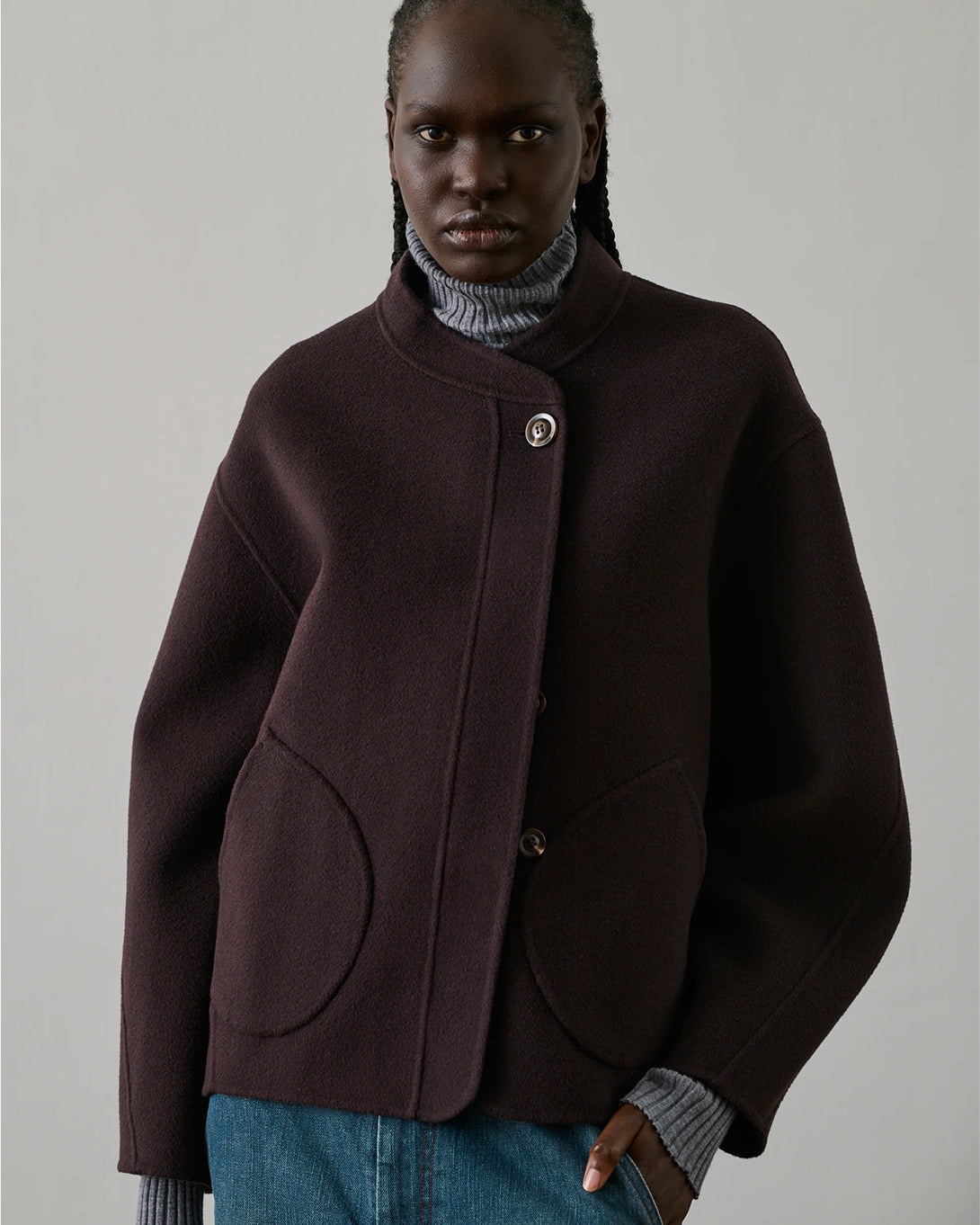 Aubergine Windsor Womens Short Coat Wool Soeur