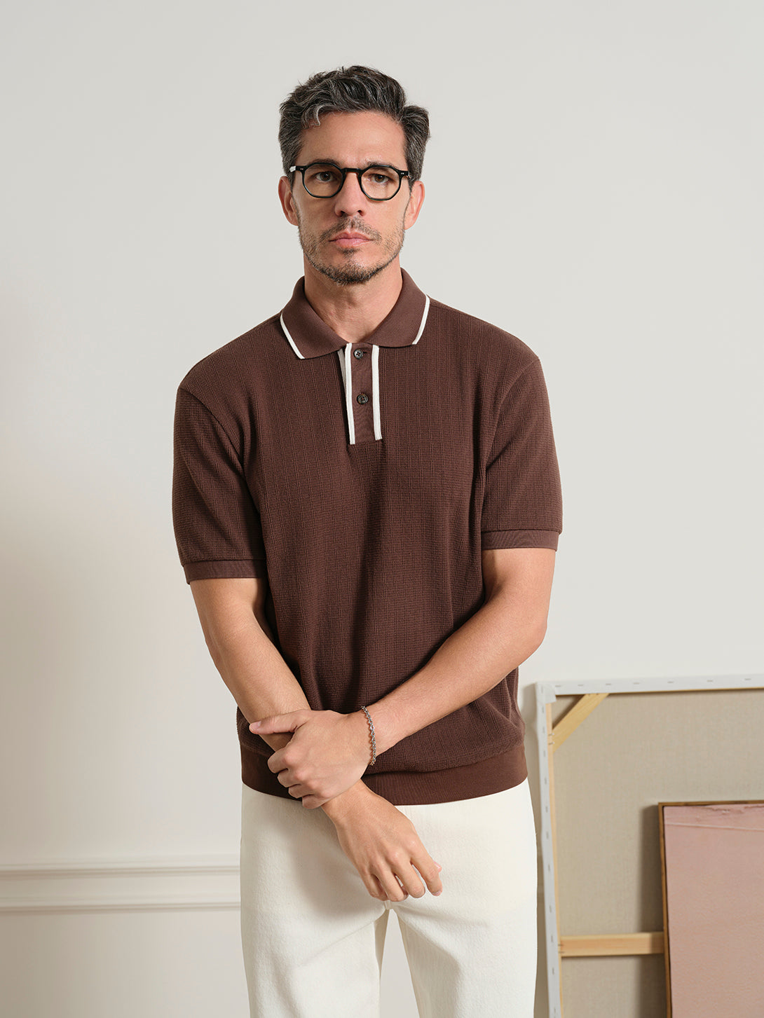 Dk Brown Lind Tipping Polo Mens Knit Polo Short Sleeve Polo Shirt ONS Clothing