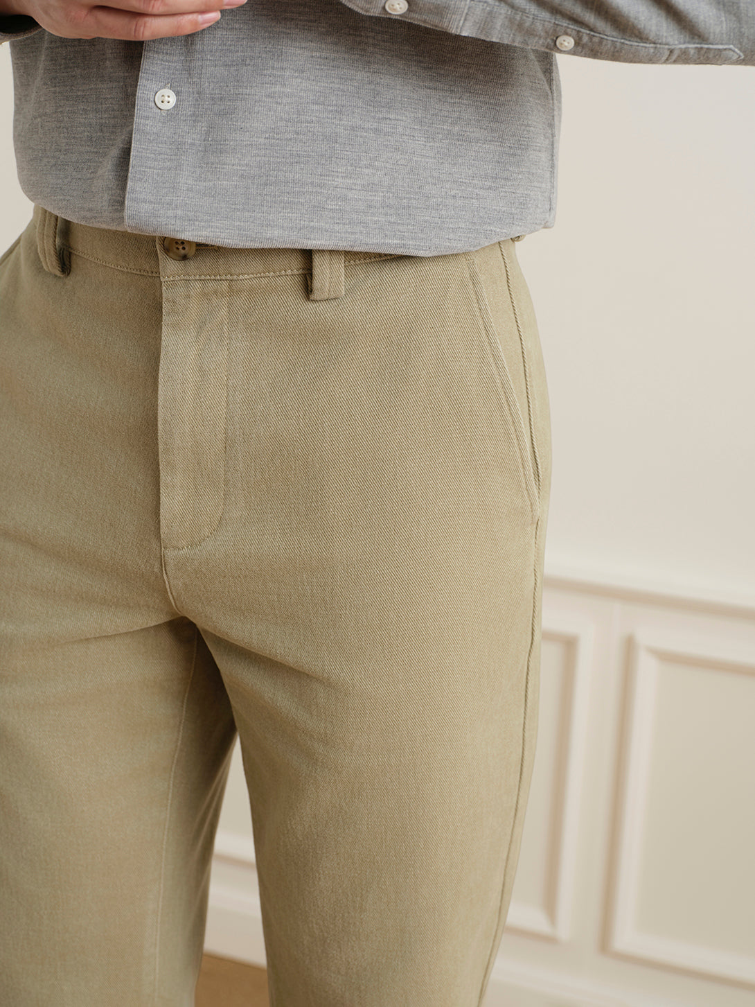 Khaki Wythe Brushed Cotton Trousers Mens Straight Fit Khaki Trouser Pants ONS Clothing