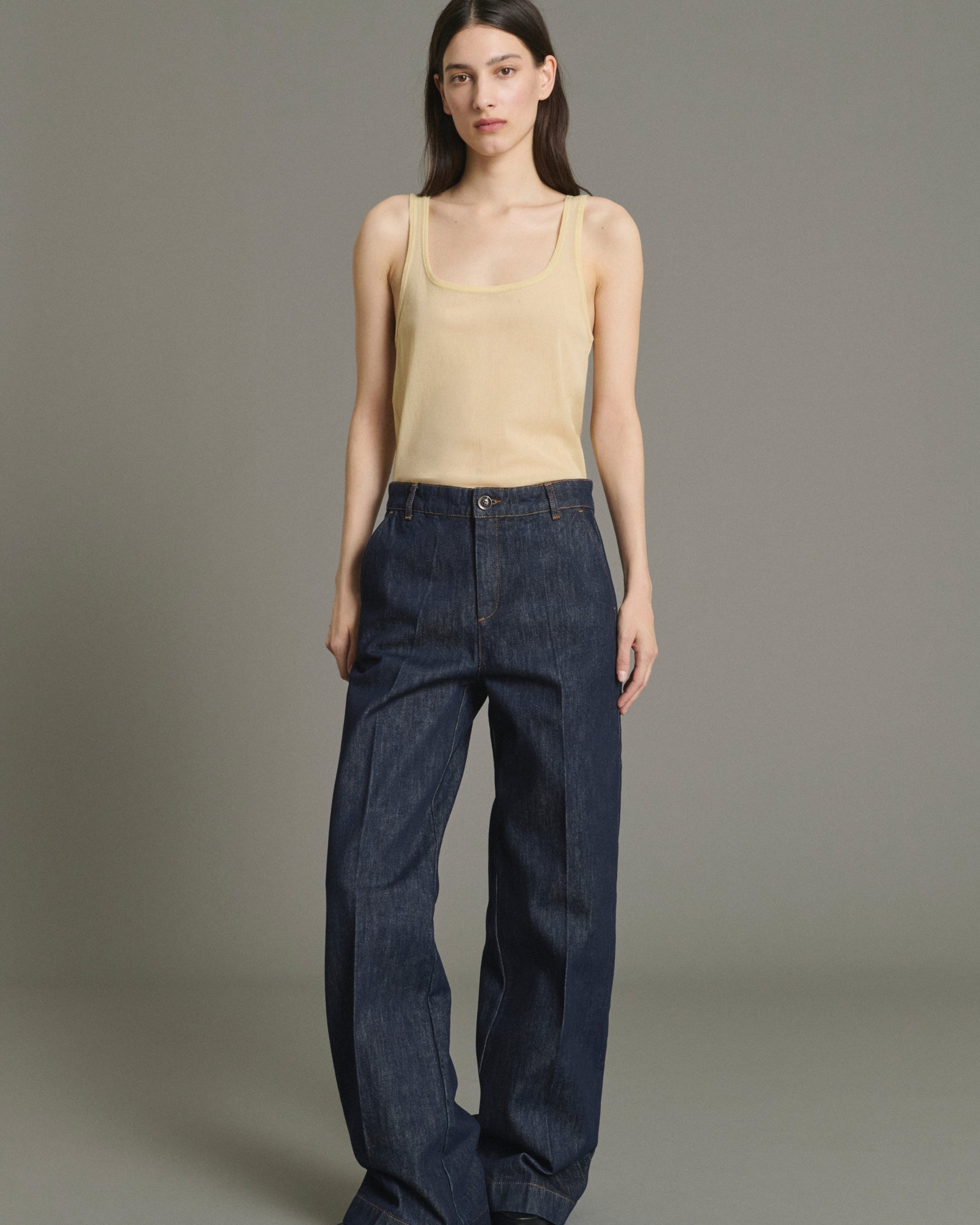 Denim Brut Nori California Womens Pleated Denim Pants Relaxed Fit Soeur Clothing