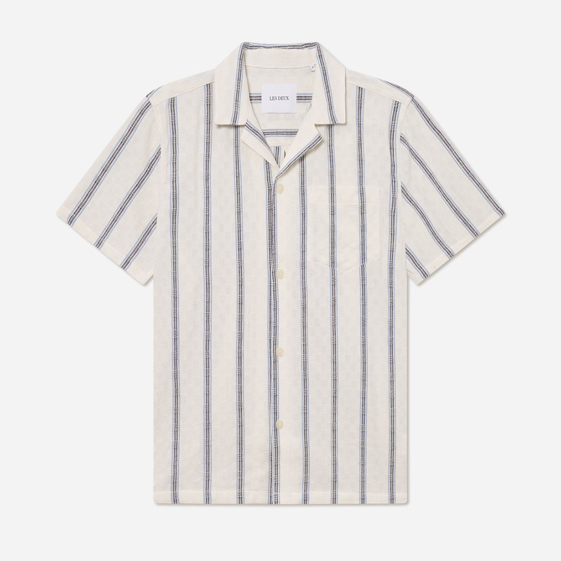 Light Ivory Lukas Check SS Dobby Shirt Les Deux Short Sleeve Camp Collar Shirt