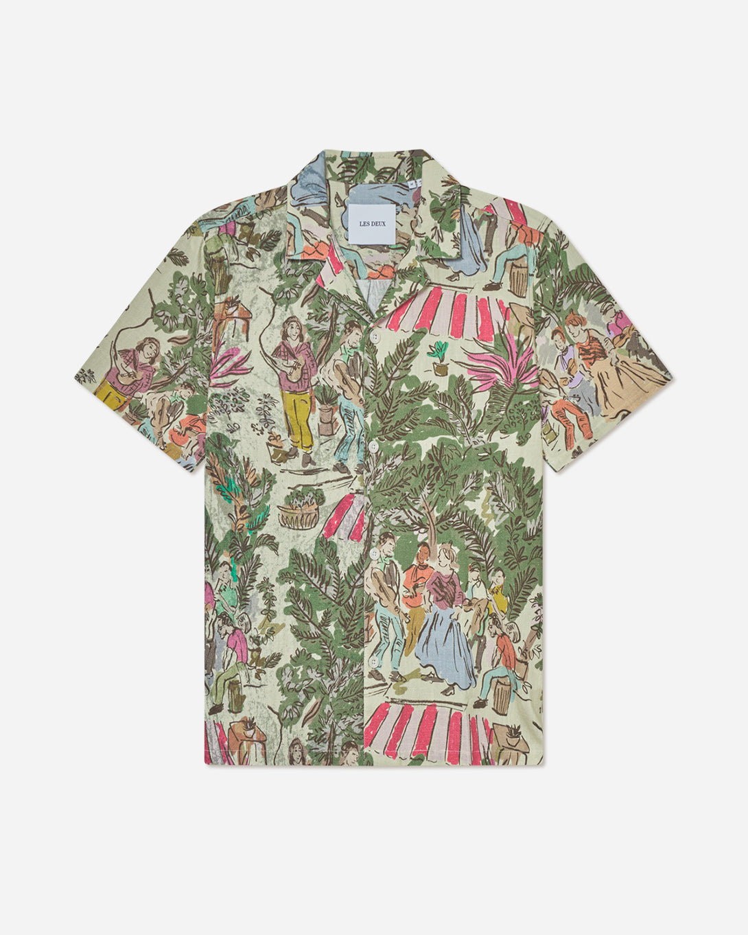 Oil Green Lukas AOP Dancing SS Shirt Les Deux Camp Collar Print Shirt
