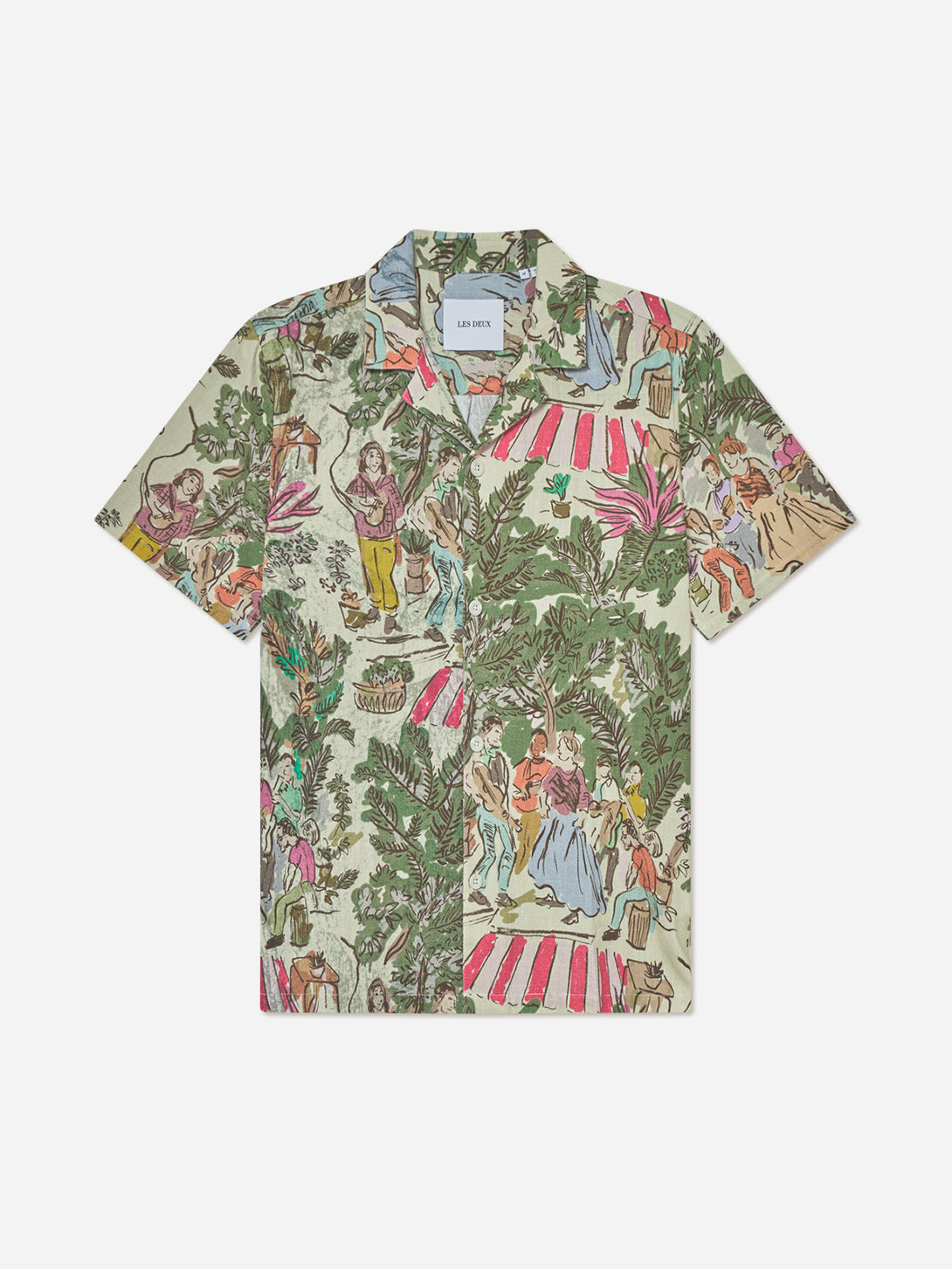 Oil Green Lukas AOP Dancing SS Shirt Les Deux Camp Collar Print Shirt