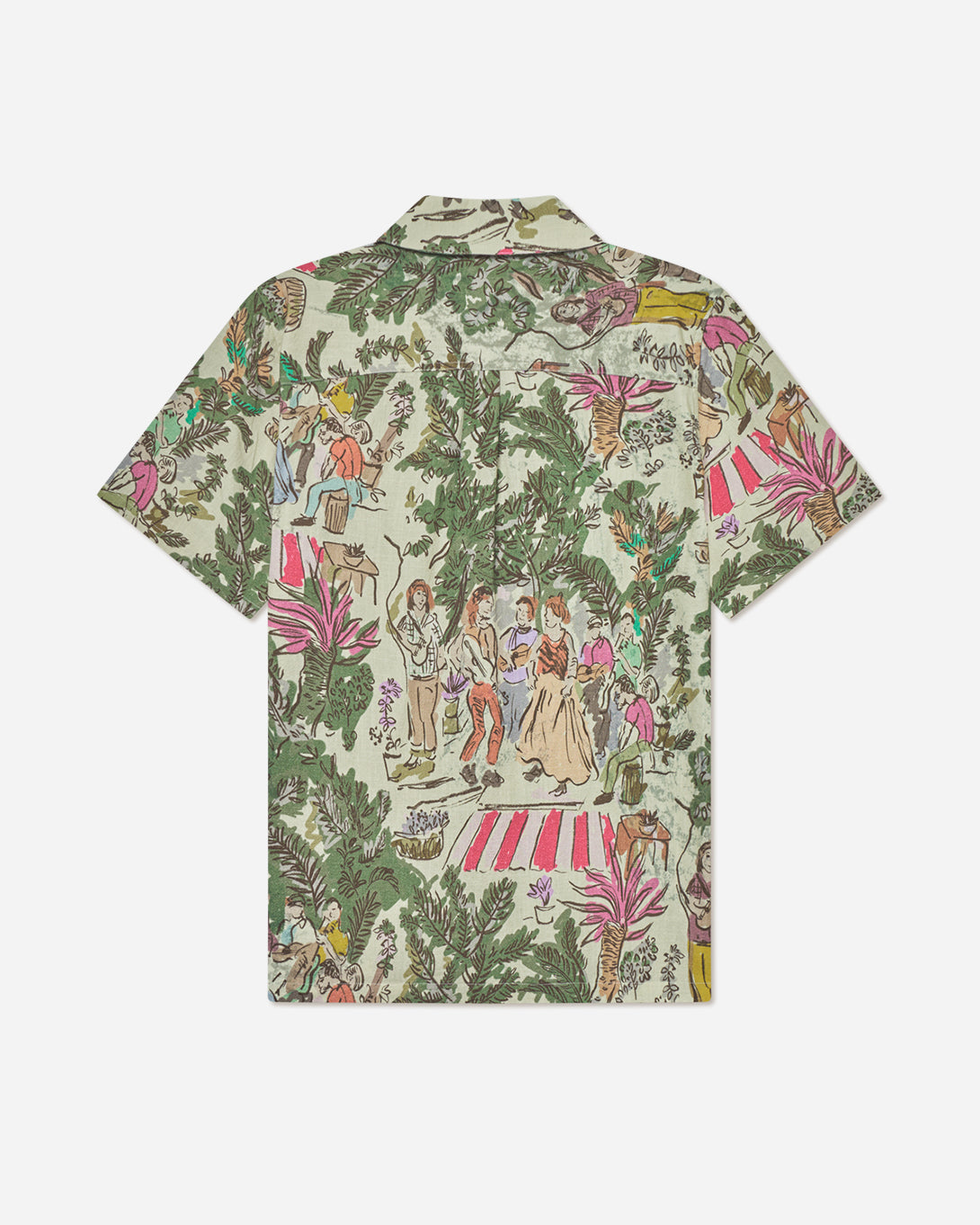 Oil Green Lukas AOP Dancing SS Shirt Les Deux Camp Collar Print Shirt