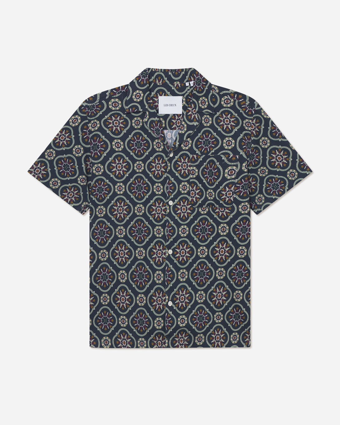 Dark Navy Lukas AOP Tapestry SS Shirt Les Deux Camp Collar Shirt