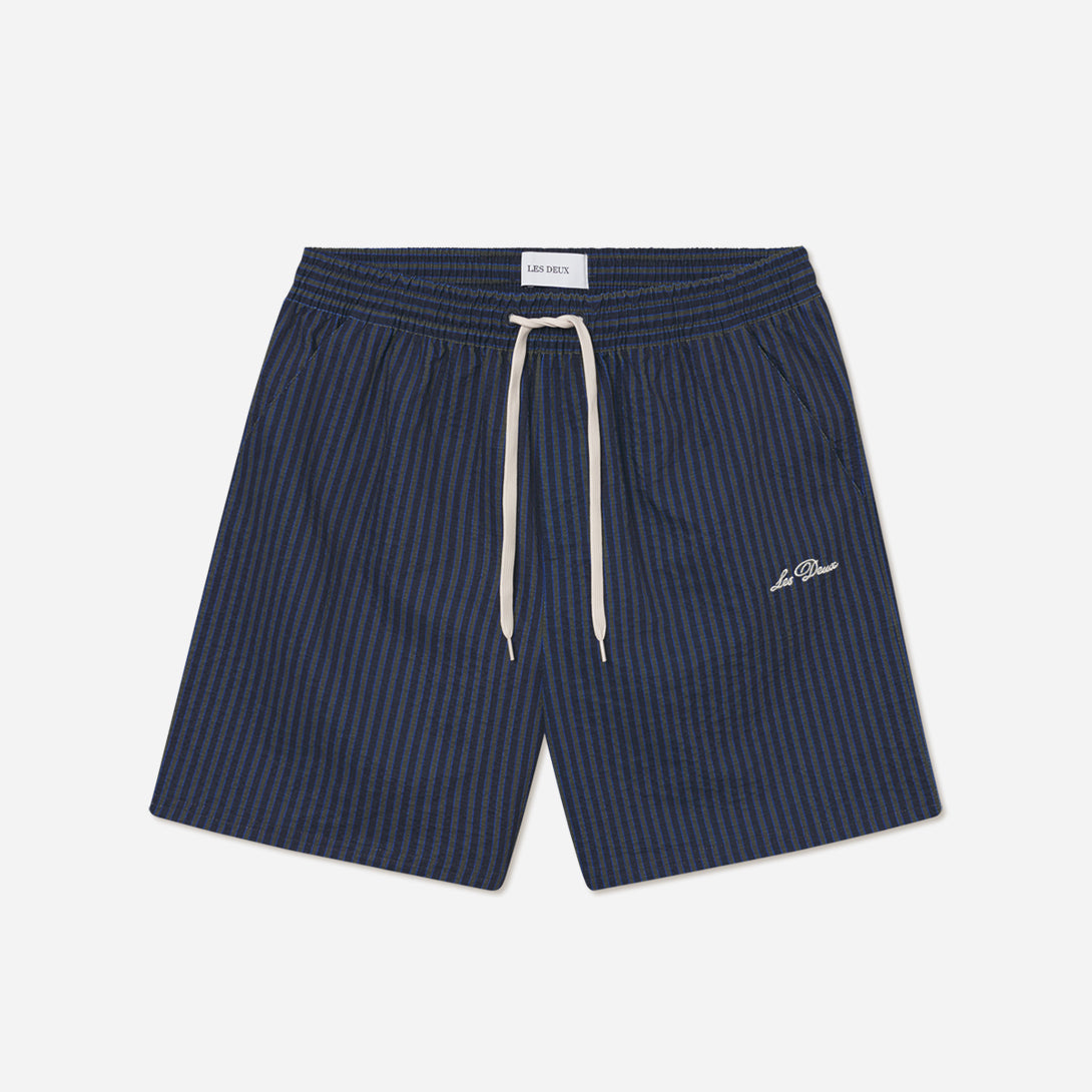 Dark Navy Stan Stripe Seersucker Shorts Les Deux Drawstring Shorts