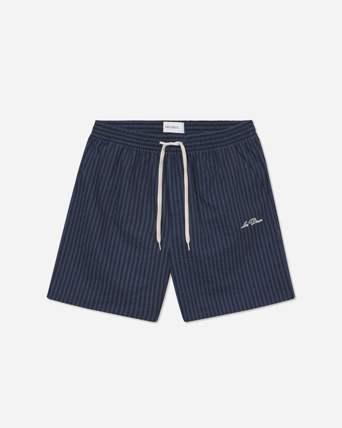 Dark Navy Stan Stripe Seersucker Shorts Les Deux Drawstring Shorts