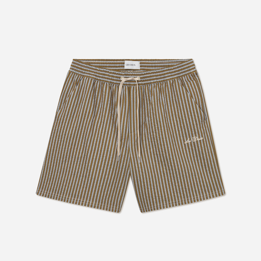 Plant Green Stan Stripe Seersucker Shorts Les Deux Drawstring Shorts
