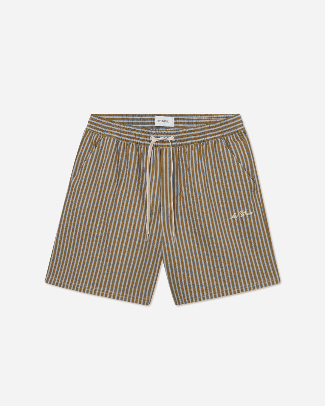 Plant Green Stan Stripe Seersucker Shorts Les Deux Drawstring Shorts