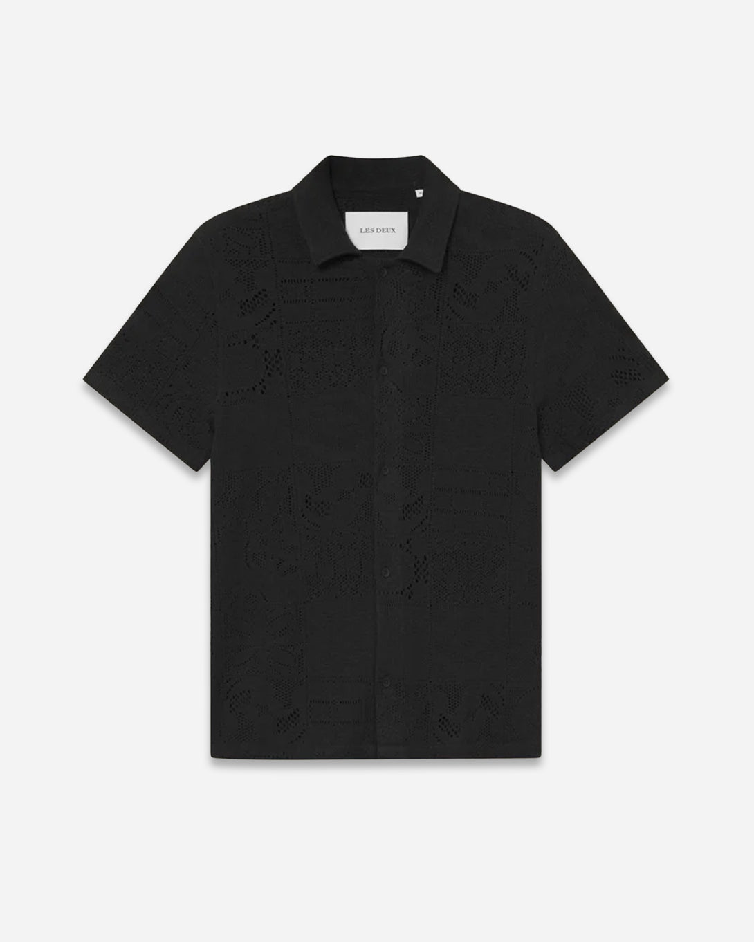Black Hector Lace SS Shirt Mens Collared Short Sleeve Shirt Les Deux