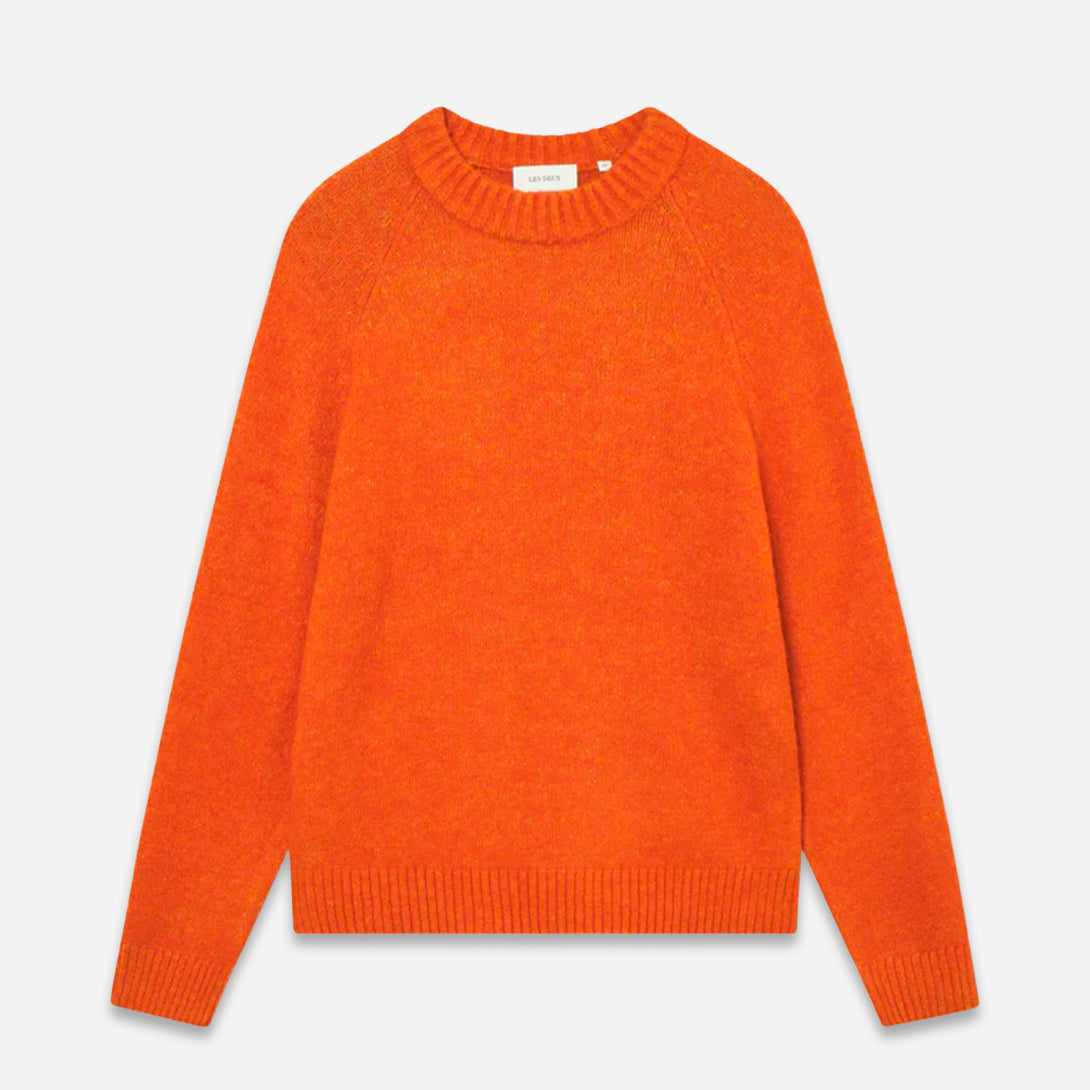 Gold Flame Gilbert Crewneck Knit Mens Long Sleeve Les Deux Pullover Sweater Orange Chunky Collar