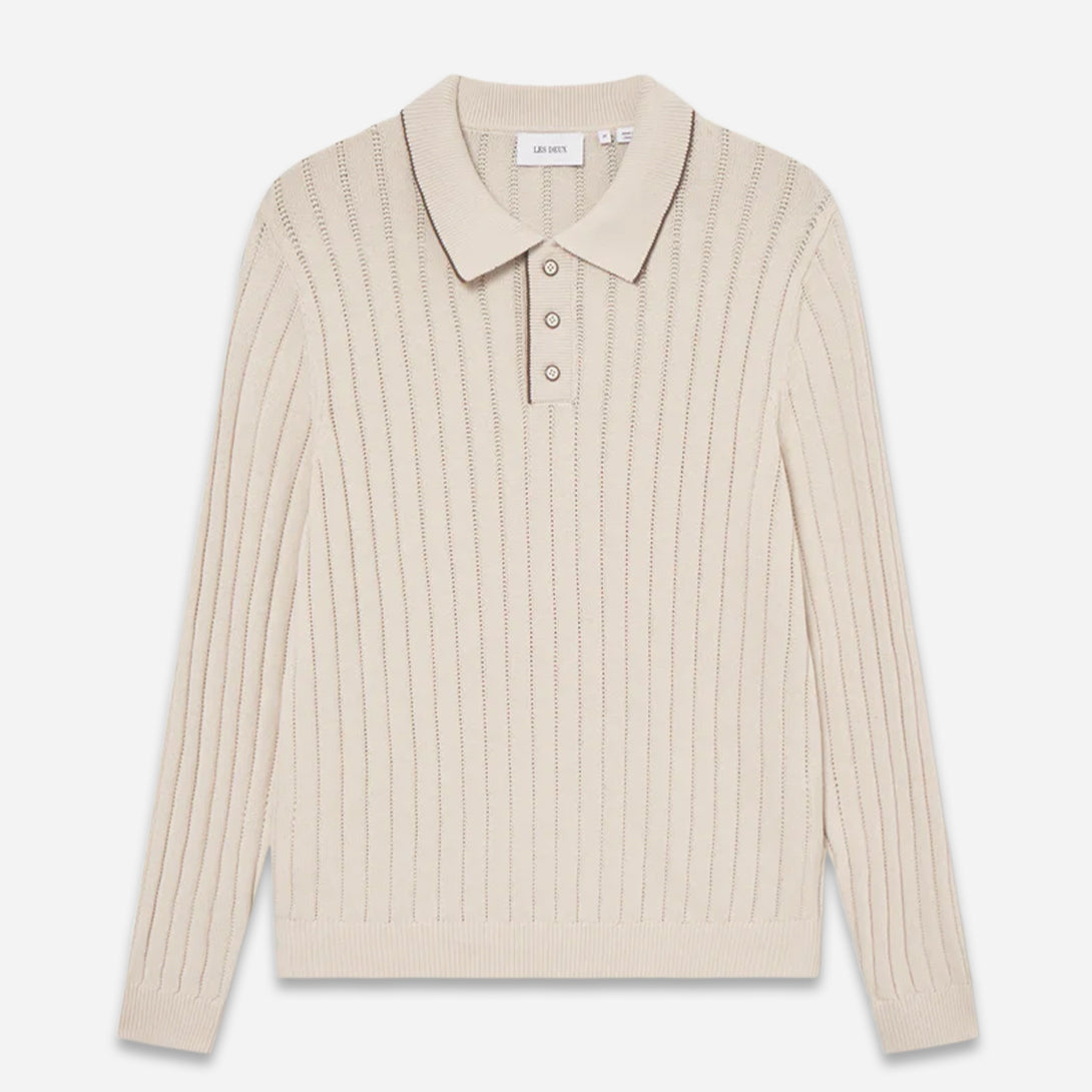 Ivory Bogart Rugby Polo Knit Mens Les Deux Knit Polo Long Sleeve Shirt