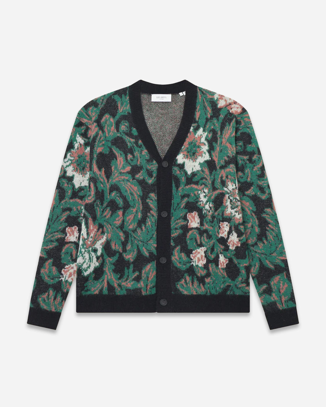 Black Alex Jacquard Cardigan Knit Mens Floral Wool Cardigan