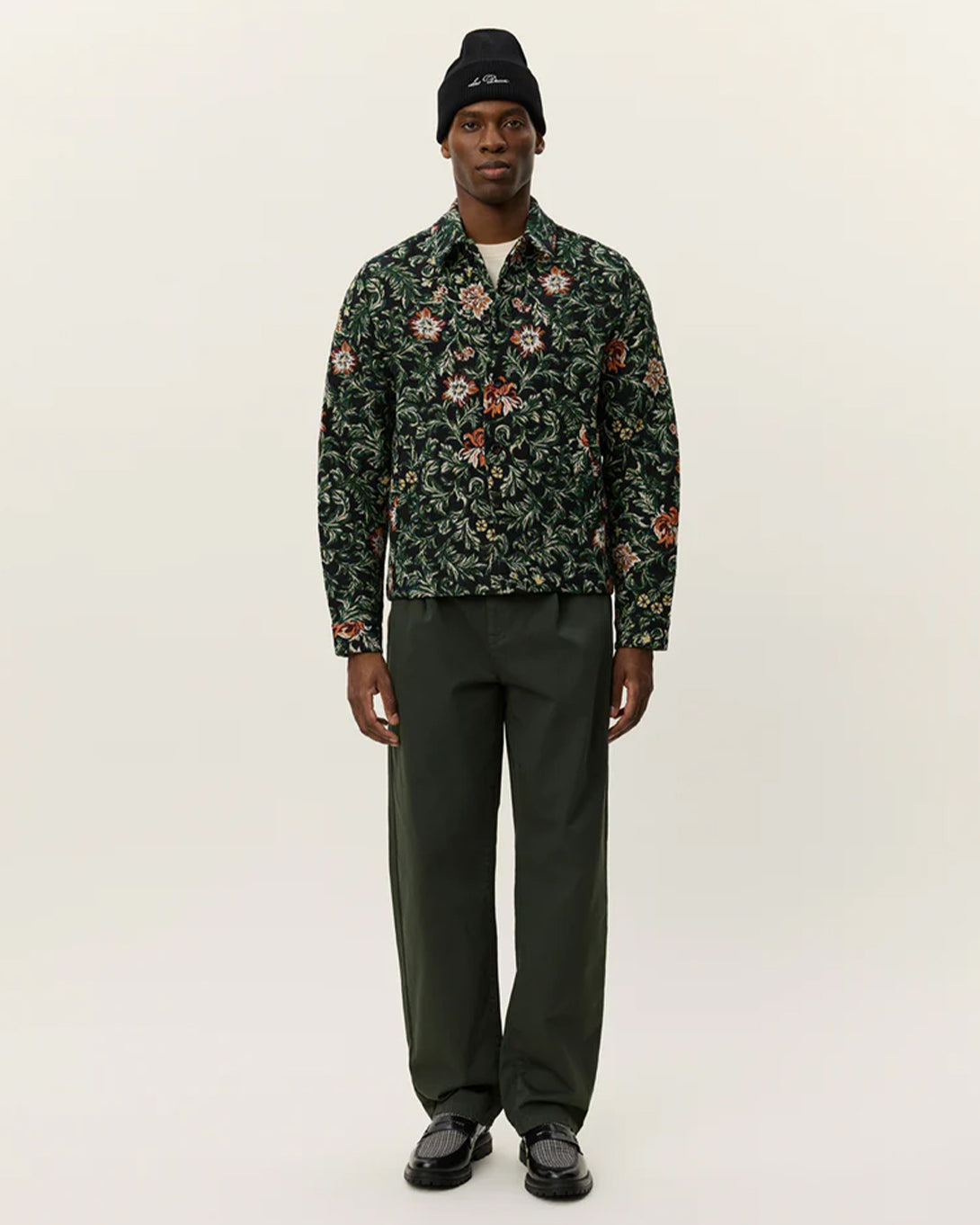 Black Jaiden Flower Jacquard Overshirt Les Deux Mens Collared Overshirt Floral Pattern