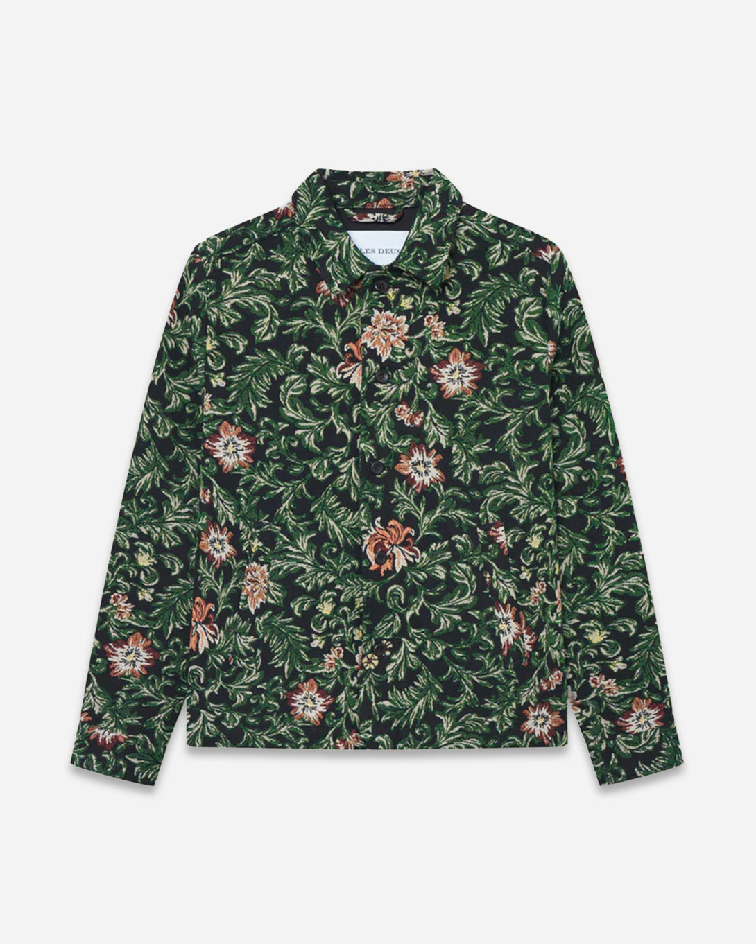 Black Jaiden Flower Jacquard Overshirt Les Deux Mens Collared Overshirt Floral Pattern