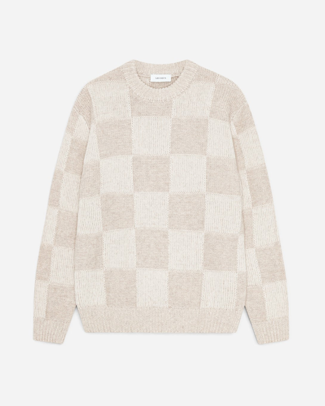 Eggnog White Check Knit Mens Checkered Knit Sweater Pullover Les Deux