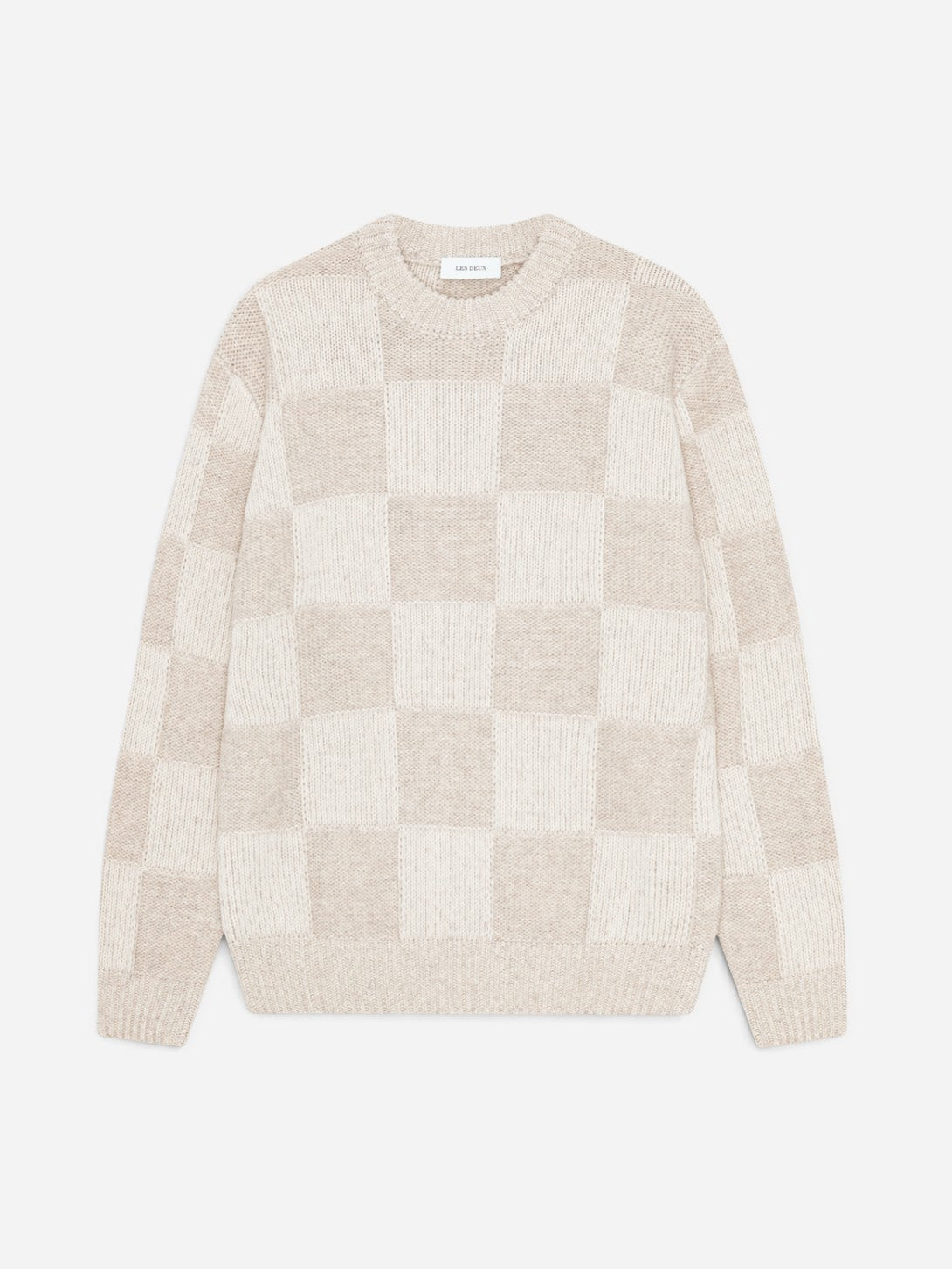 Eggnog White Check Knit Mens Checkered Knit Sweater Pullover Les Deux