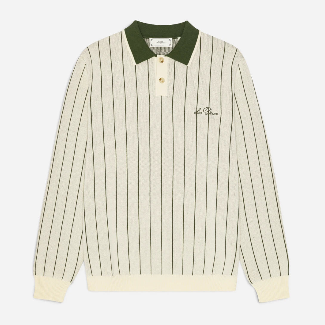 Ivory Signature Knitted LS Polo Mens Les Deux Long Sleeve Knit Polo