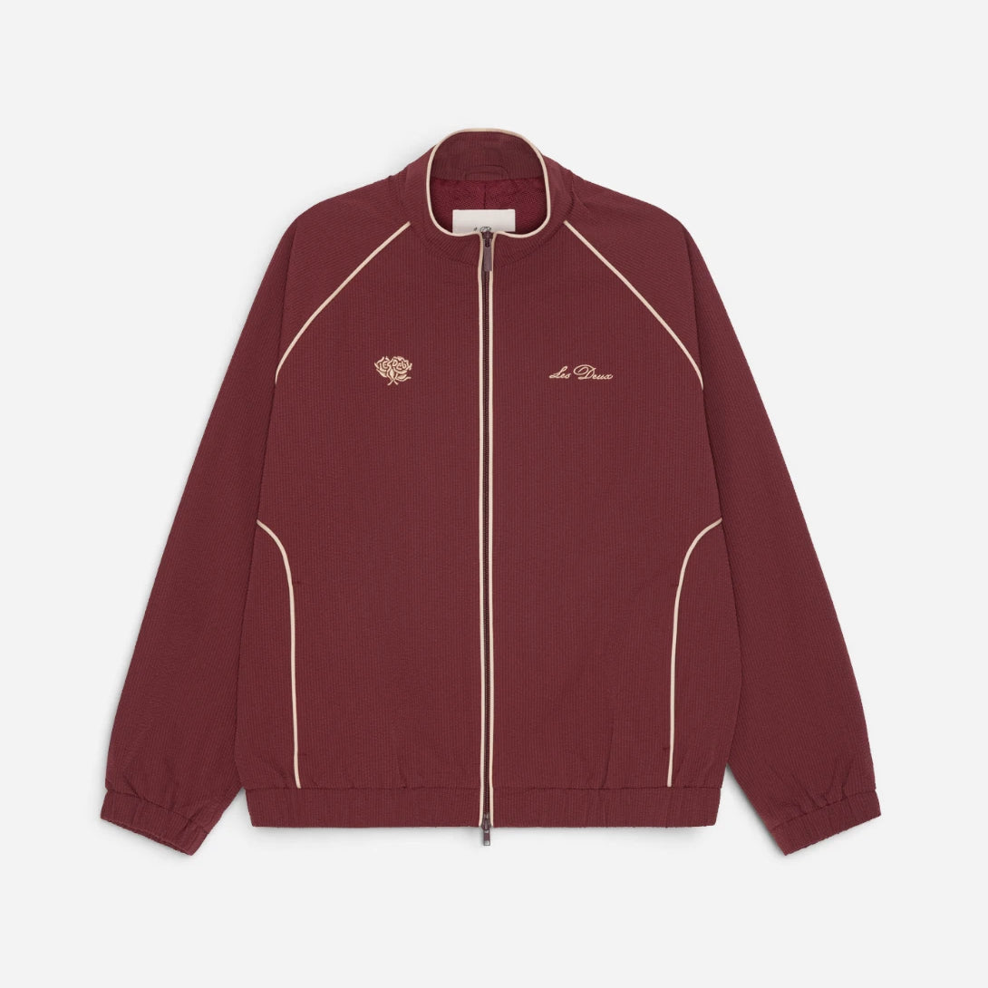 Chocolate Truffle Red Seersucker Track Jacket Mens Zip Up Jacket Les Deux