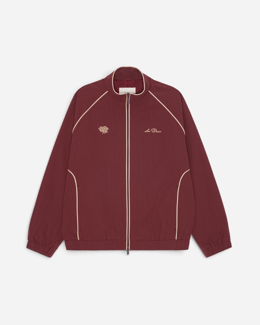 Chocolate Truffle Red Seersucker Track Jacket Mens Zip Up Jacket Les Deux