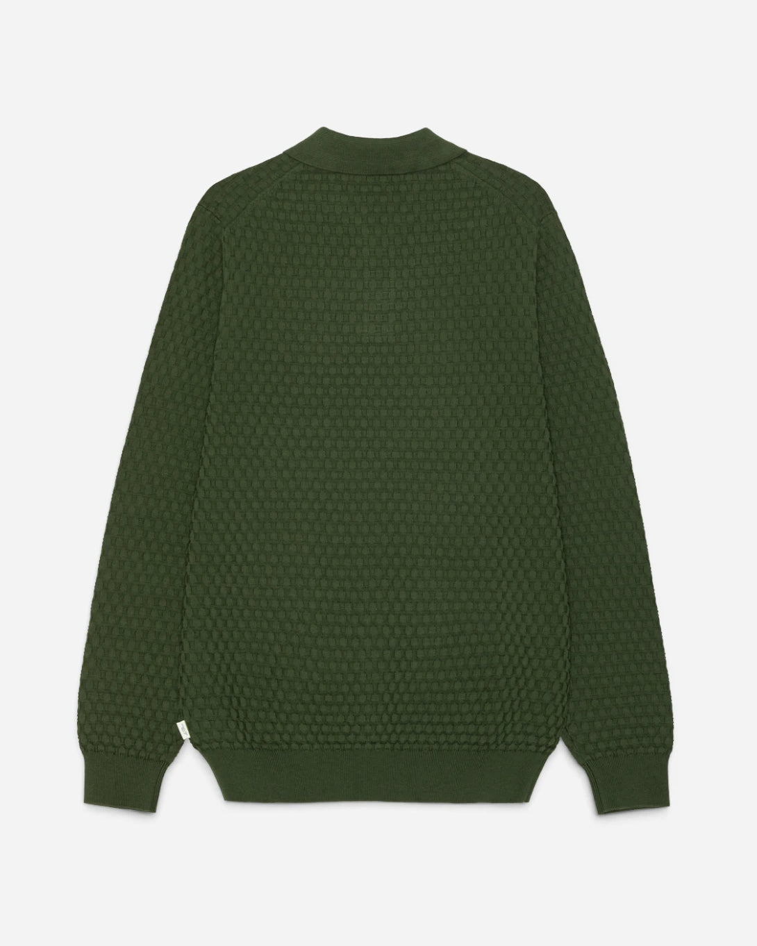 Rifle Green Check Structure Knitted LS Polo Mens Knit Polo Les Deux