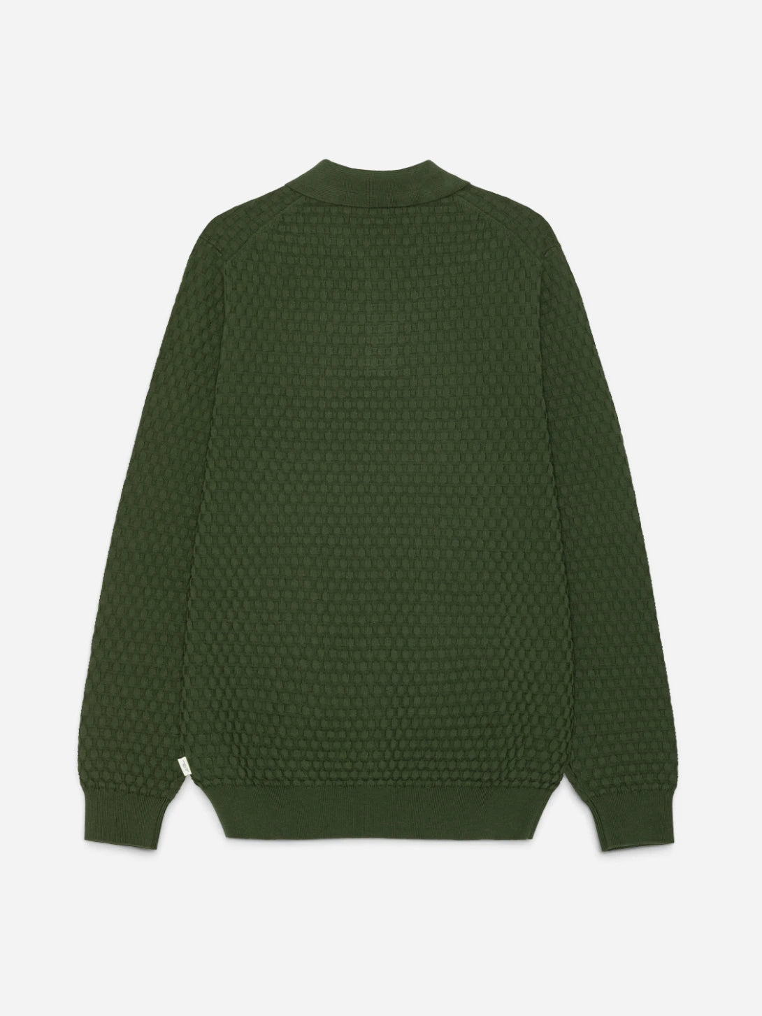 Rifle Green Check Structure Knitted LS Polo Mens Knit Polo Les Deux