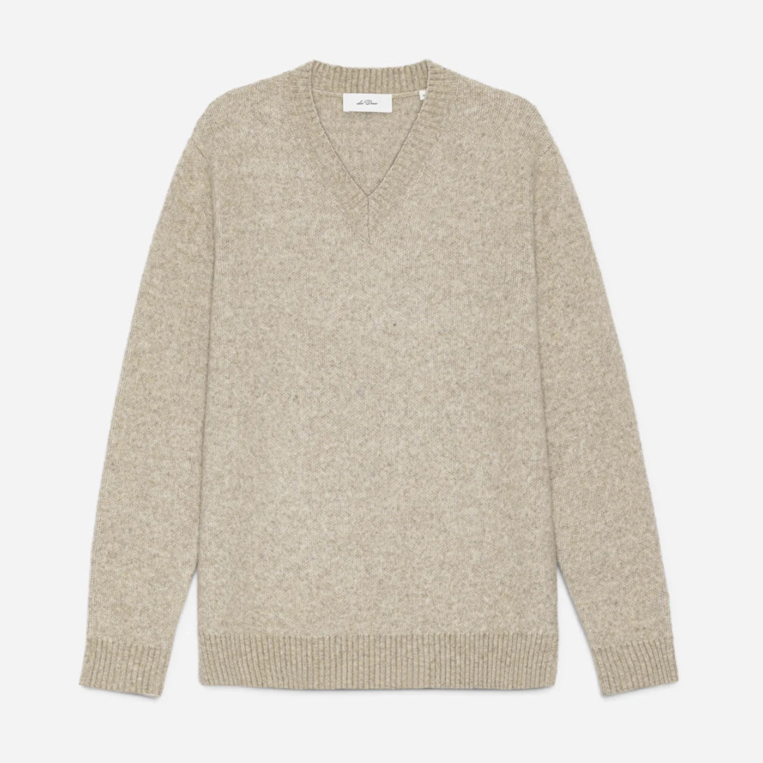 Light Sand Melange Melange V Neck Knit Mens V Neck Knit Sweater Les Deux