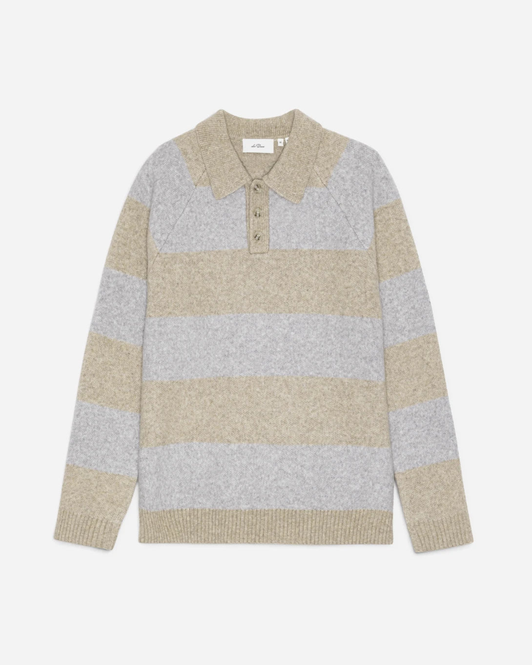 Light Sand Melange Striped Melange Knitted Polo Mens Long Sleeve Polo Les Deux