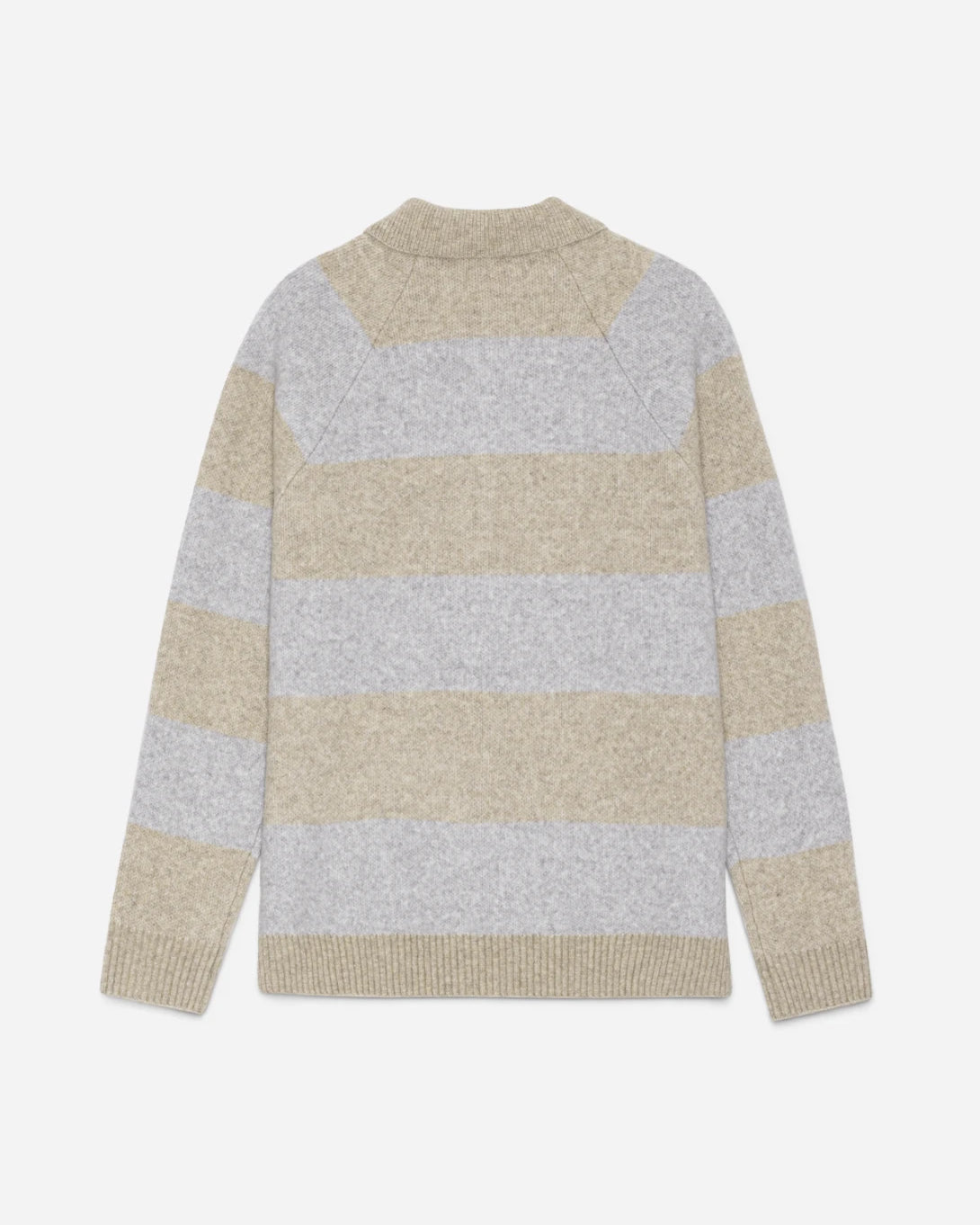 Light Sand Melange Striped Melange Knitted Polo Mens Long Sleeve Polo Les Deux