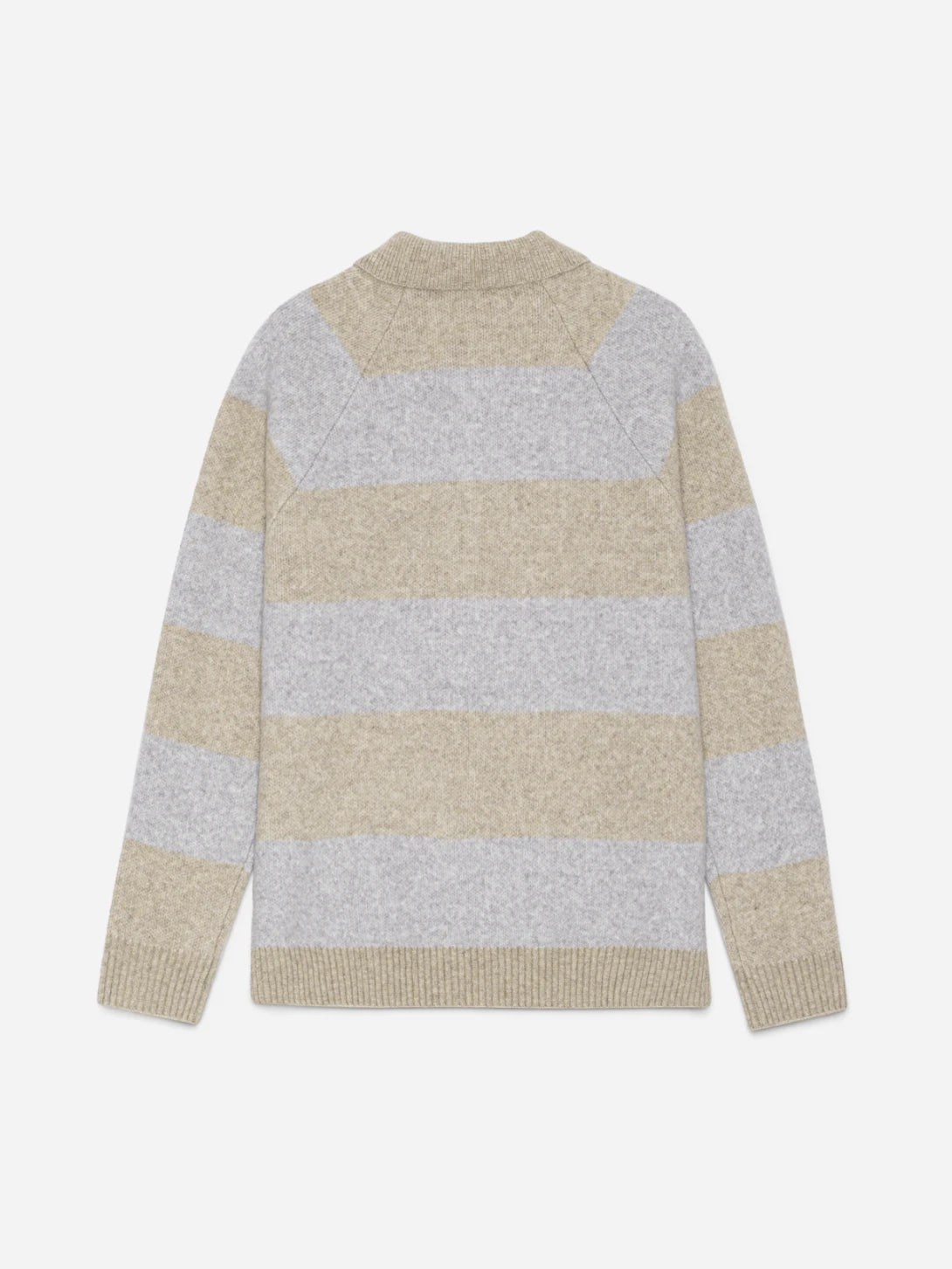 Light Sand Melange Striped Melange Knitted Polo Mens Long Sleeve Polo Les Deux