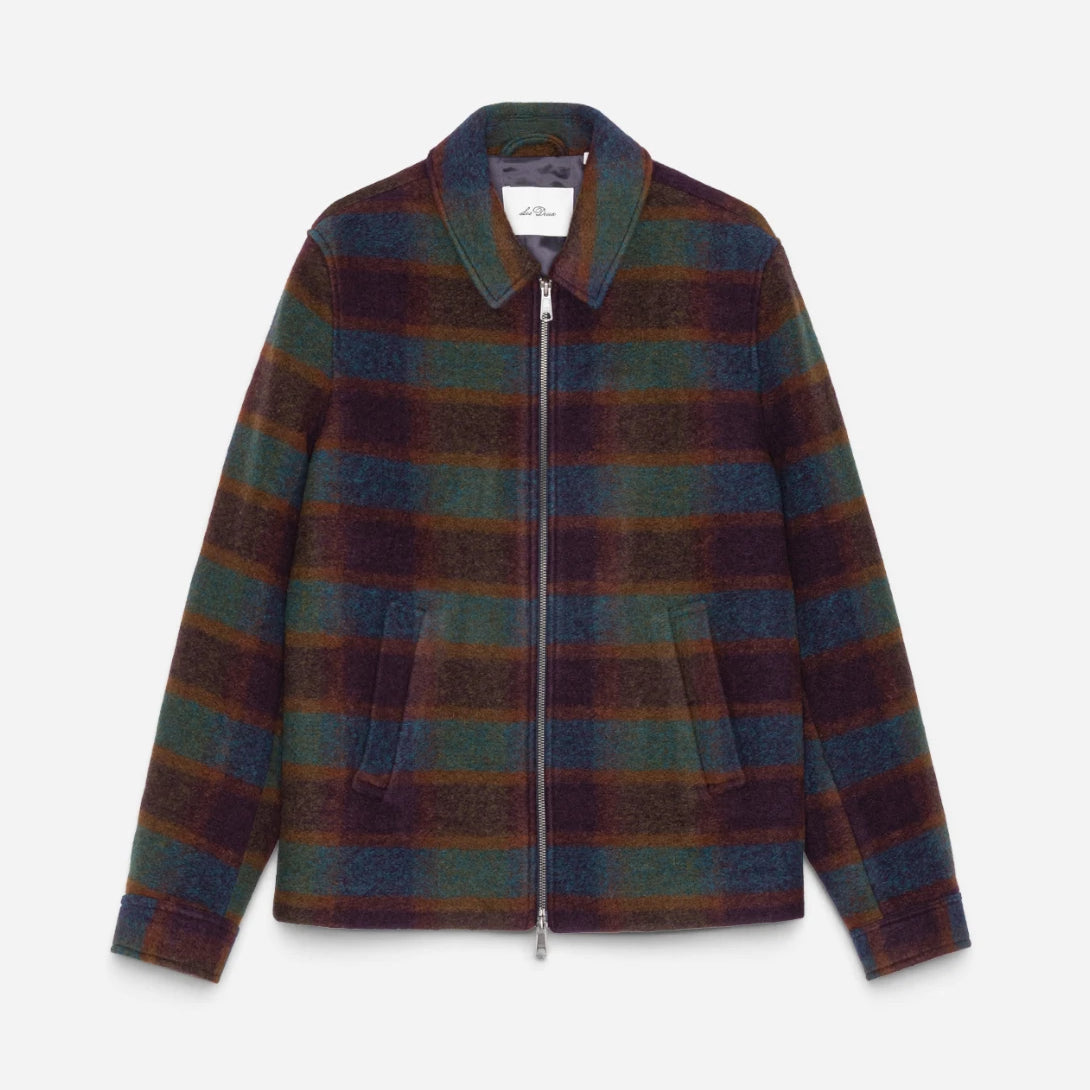 Rosin Green Check Wool Zipper Coach Jacket Striped Zip Up Wool Jacket Les Deux