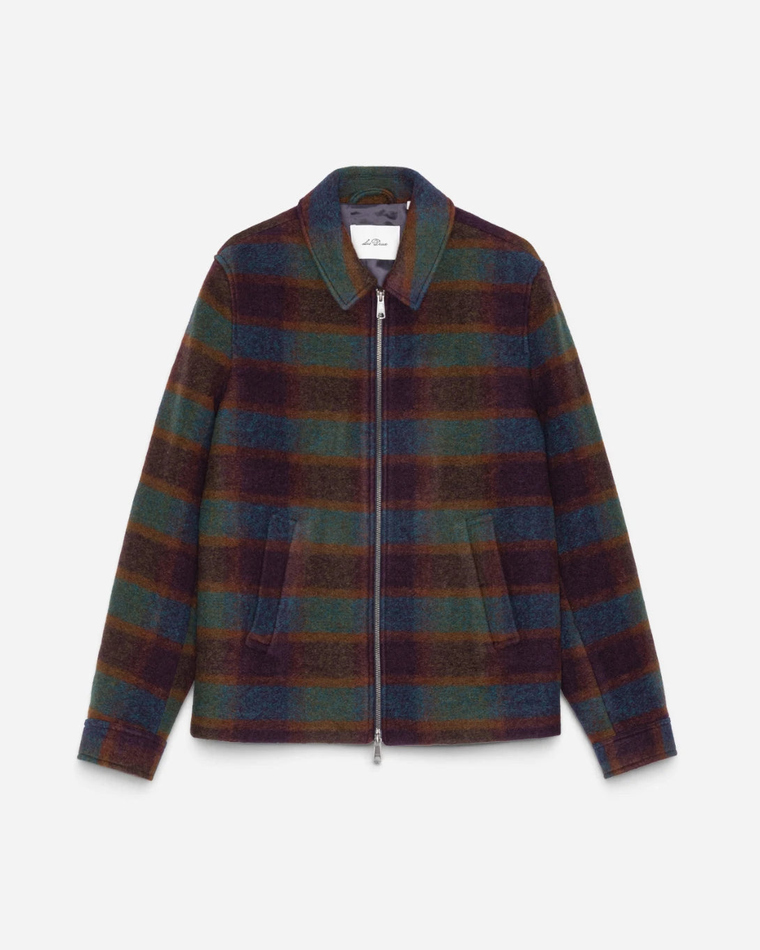 Rosin Green Check Wool Zipper Coach Jacket Striped Zip Up Wool Jacket Les Deux
