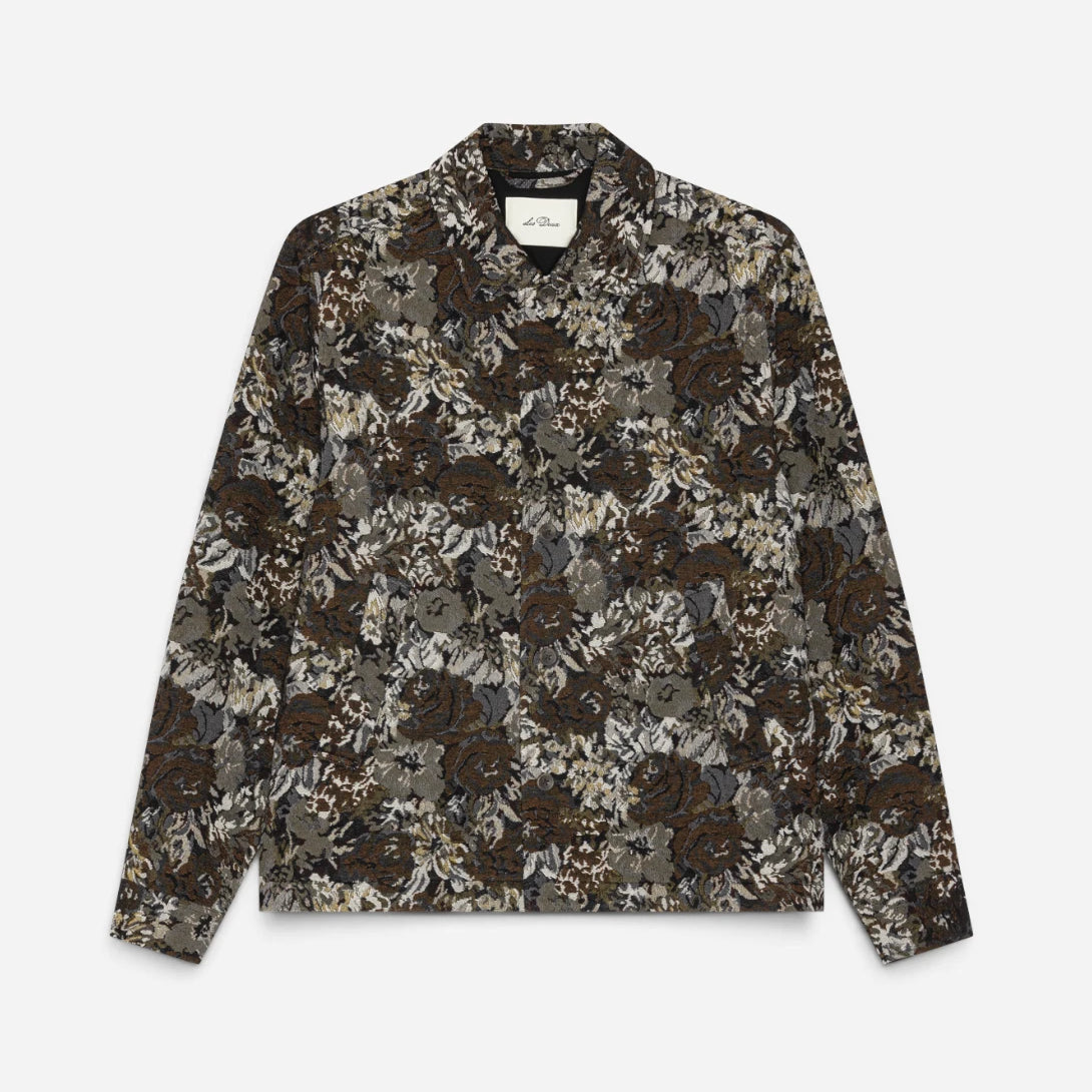 Dark Sand Rose Jacquard Overshirt Mens Overshirt Jacket Zip Up Les Deux Outerwear