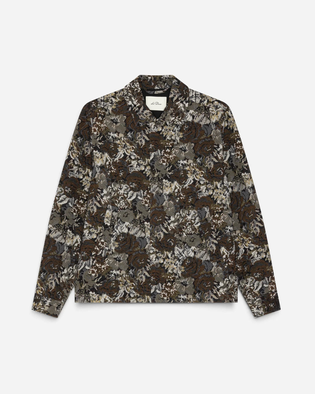 Dark Sand Rose Jacquard Overshirt Mens Overshirt Jacket Zip Up Les Deux Outerwear