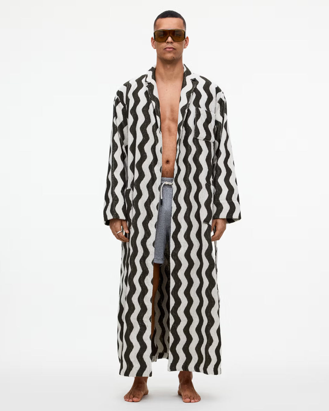 Green Stripe Forest Waver Long Robe Unisex OAS Robe Cotton Stripe Pattern