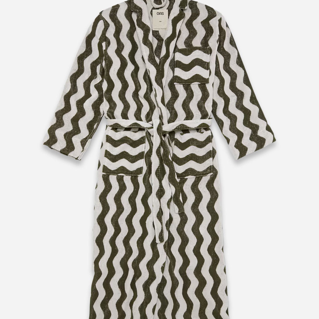 Green Stripe Forest Waver Long Robe Unisex OAS Robe Cotton Stripe Pattern