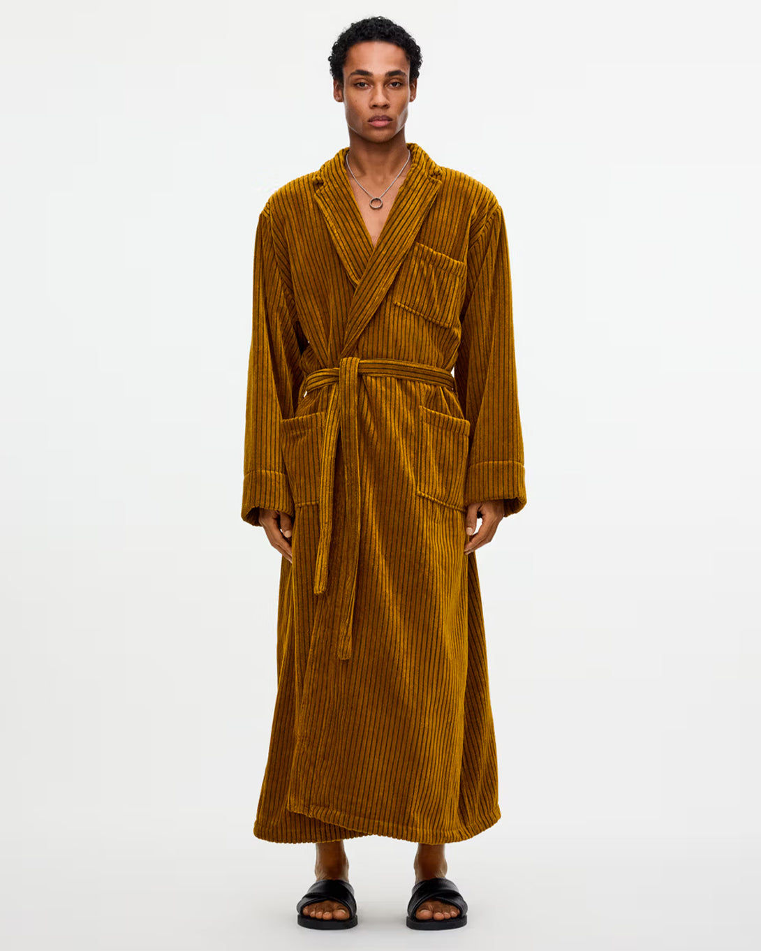 Gold Santiago Striped Velour Long Robe OAS Unisex Robe