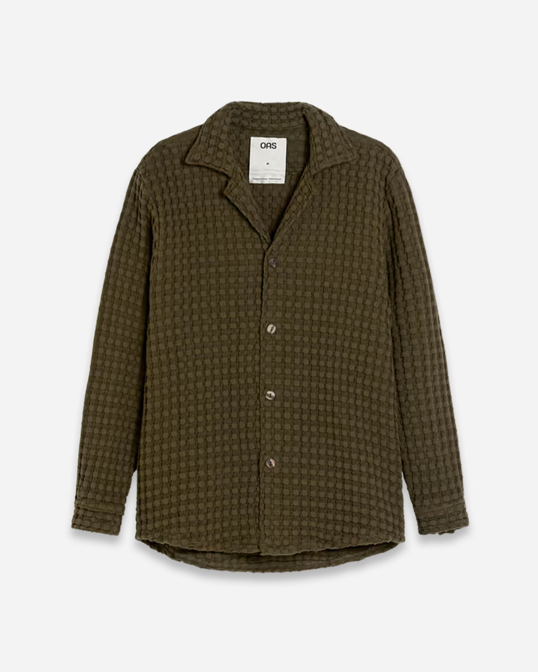 Olive Turtle Waffle Cuba Long Sleeve Mens Waffle Knit Camp Collar Shirt OAS