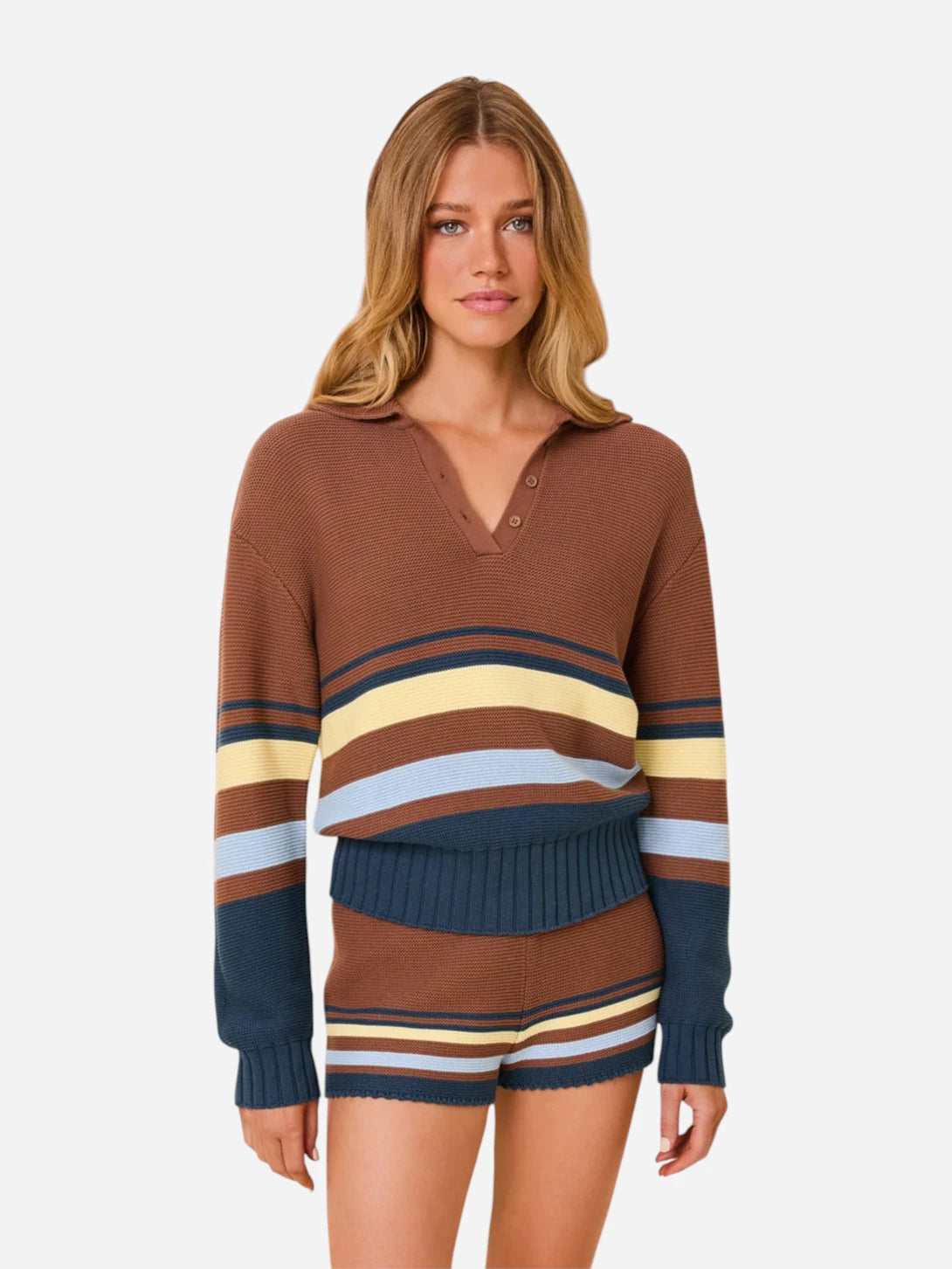 Walnut Wood Copenhagen Stripe The Cleo Pullover Womens Knit Sweater Solid And Striped