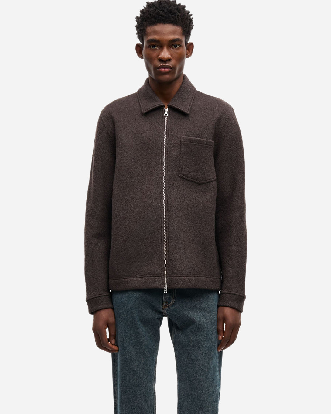 Turkish Coffee Hannes Full Zip Mens Wool Collared Zip Up Outerwear Samsoe Samsoe