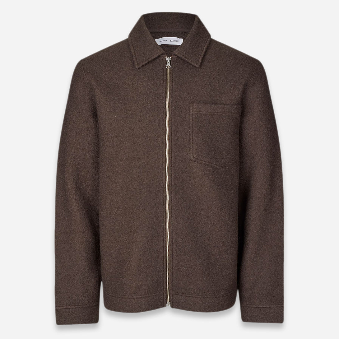 Turkish Coffee Hannes Full Zip Mens Wool Collared Zip Up Outerwear Samsoe Samsoe