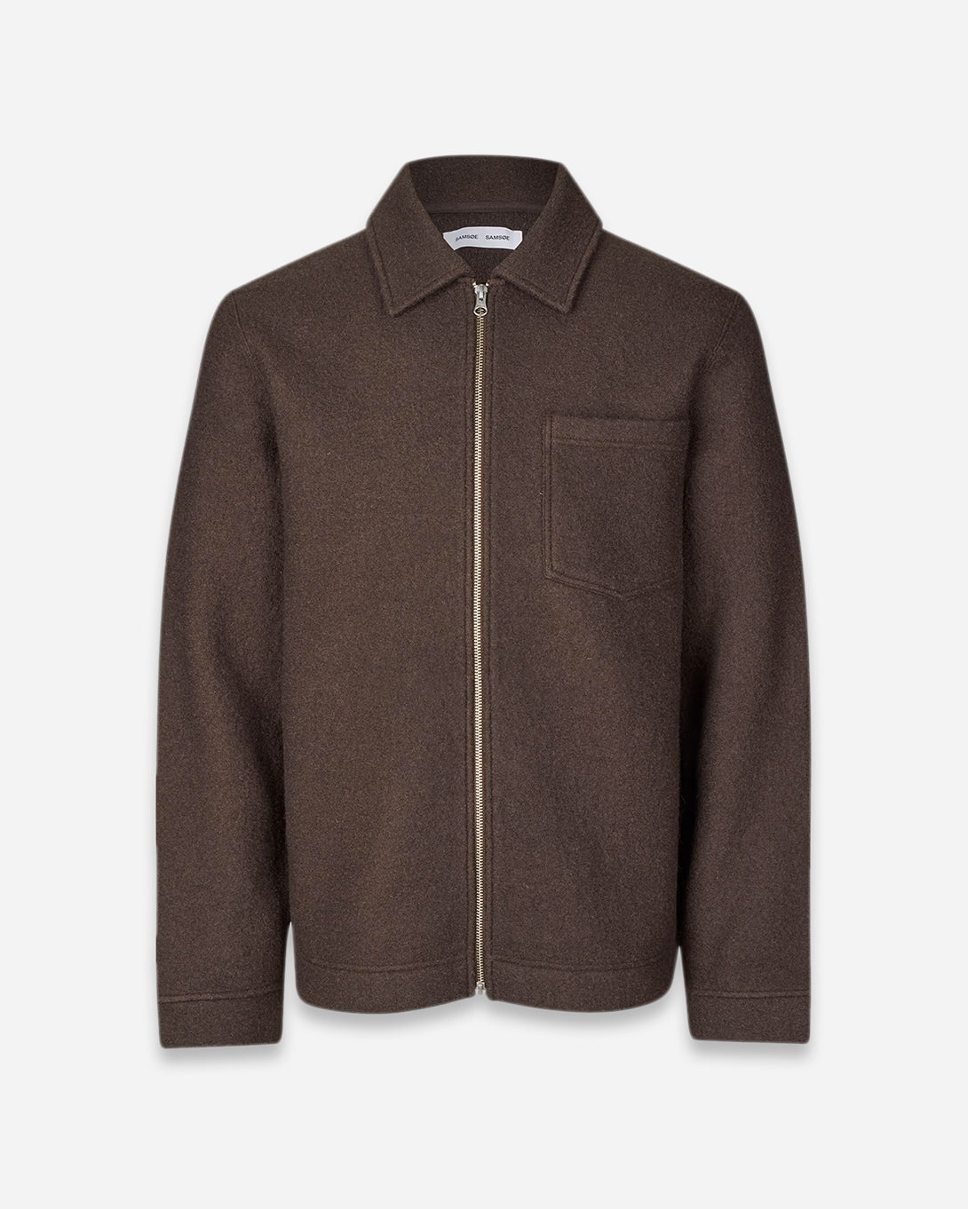 Turkish Coffee Hannes Full Zip Mens Wool Collared Zip Up Outerwear Samsoe Samsoe