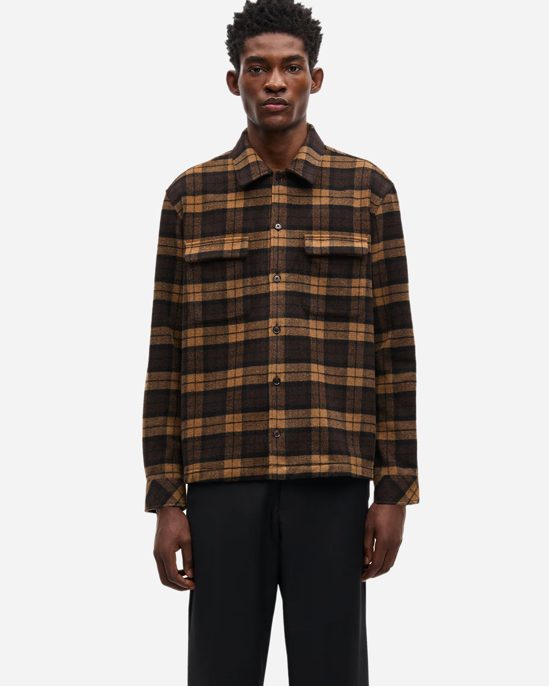 Turkish Coffee CH Sacastor X H Overshirt Mens Samsoe Samsoe Overshirt Collared Brown Check