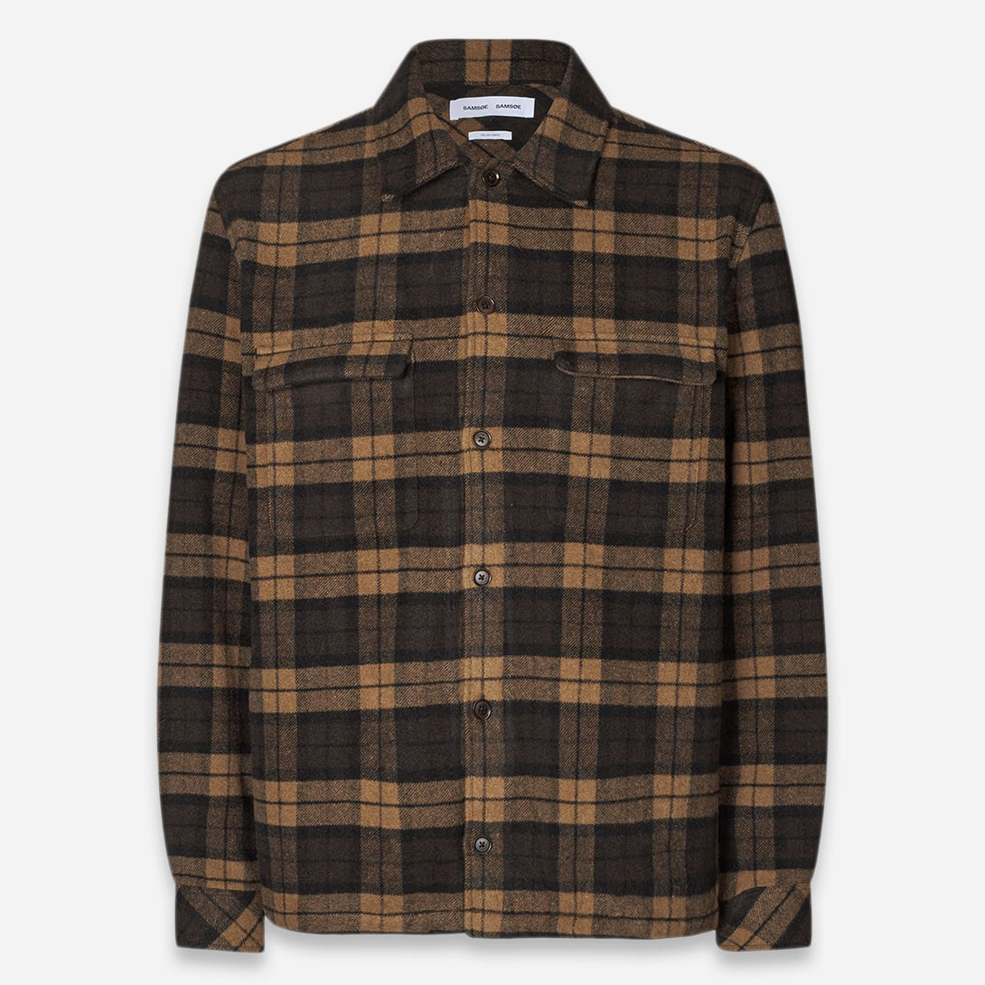 Turkish Coffee CH Sacastor X H Overshirt Mens Samsoe Samsoe Overshirt Collared Brown Check