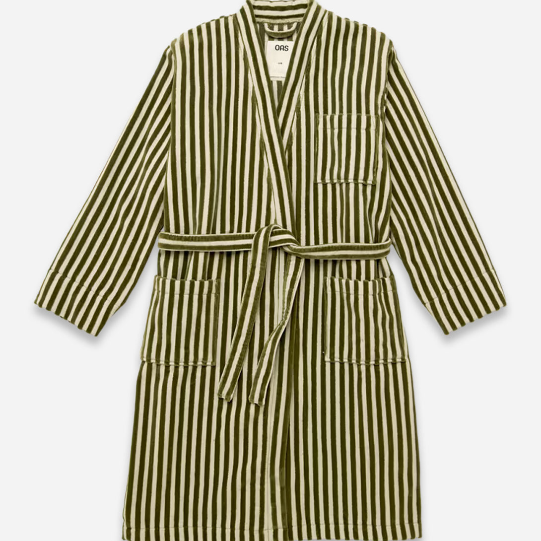 Green Stripe Korto Robe Unisex Striped Green OAS Robe