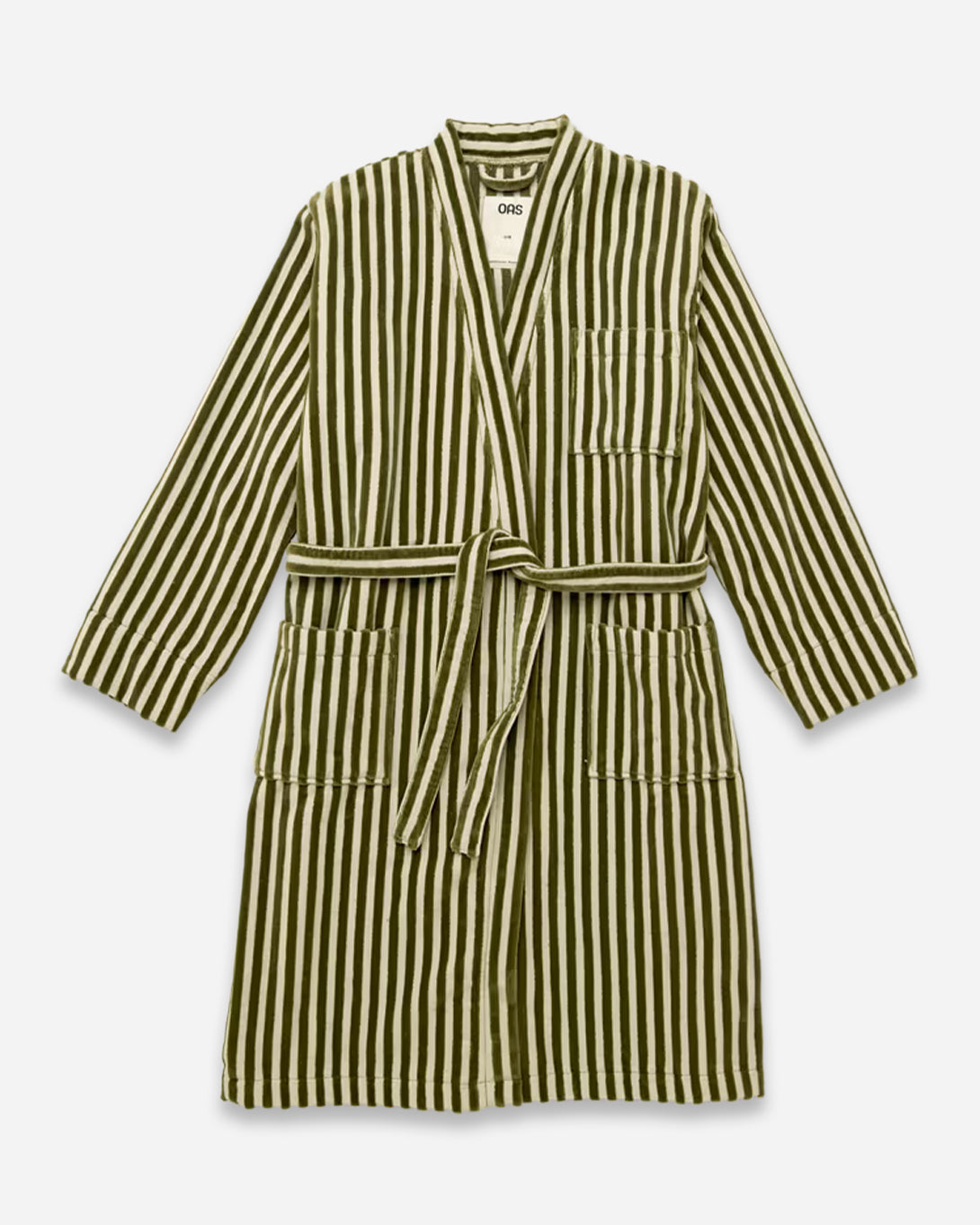 Green Stripe Korto Robe Unisex Striped Green OAS Robe