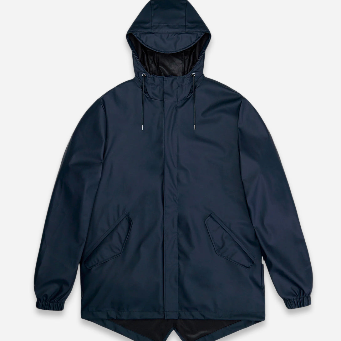 Navy Fishtail Jacket Light Shell Outerwear Hooded Zip Up Rains